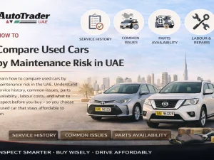 Used cars being inspected for maintenance condition in a UAE workshop