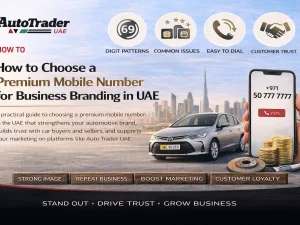 Premium mobile number on a car dealer business card in the UAE