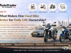 Used commuter motorcycle parked in a UAE city street, ideal for daily riding