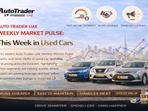 Used cars parked in a UAE dealership lot, representing the weekly Auto Trader UAE market pulse