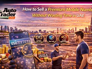 VIP mobile number displayed on a smartphone next to car keys in the UAE