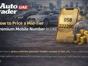 Premium UAE mobile number keypad with highlighted digits representing a mid-tier pattern