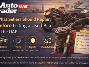 Used motorcycle parked in UAE after maintenance ready to be listed for sale