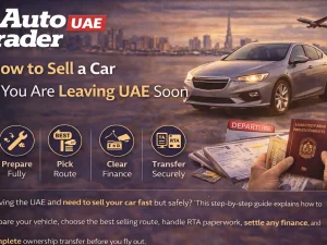 Seller completing car sale paperwork in UAE before relocation