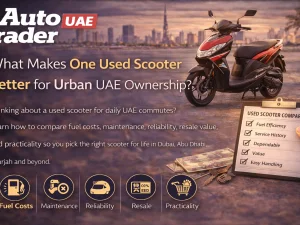 Used urban scooter parked on a UAE city street