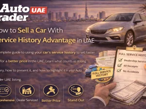 Folder of car service history documents used to help sell a used car in the UAE