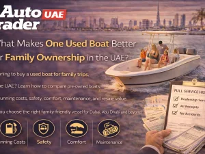 Family enjoying a cruise on a used boat in UAE waters