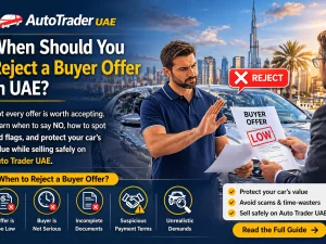 Private car seller in UAE reviewing and rejecting a low buyer offer