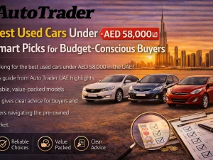 Lineup of popular used cars parked in the UAE under 58,000 AED budget