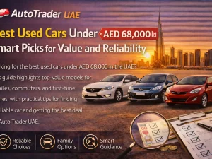 Lineup of popular used cars parked in the UAE, suitable for buyers with a budget under AED 68,000