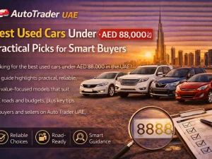 Lineup of popular used cars parked in a UAE city under budget of AED 88,000