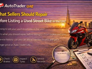 Used street bike parked in UAE after being prepared for sale