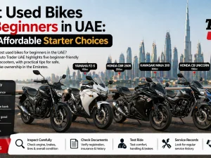 Beginner-friendly used motorcycle parked in a UAE urban setting