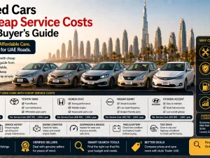 Row of popular used compact cars parked in the UAE