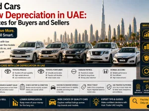 Lineup of popular used cars with low depreciation parked in the UAE