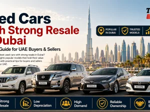 Used SUVs and sedans with strong resale value parked in Dubai, UAE