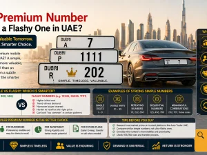 Premium UAE car plate with a simple clean number on a luxury vehicle in Dubai