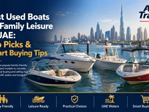 Family enjoying a leisure trip on a used boat in UAE waters