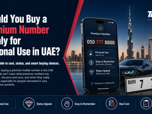 Premium mobile number concept alongside luxury car in the UAE