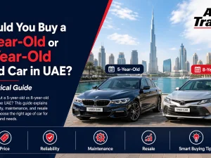 Buyer comparing a 5-year-old and 8-year-old used car in the UAE