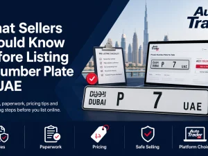 UAE private number plates displayed on a car, illustrating selling and listing in the UAE market