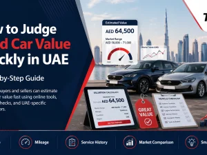 Buyer checking online listings to judge used car value quickly in the UAE