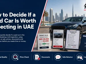 Buyer checking a used car before inspection in the UAE
