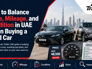 Used car buyer comparing price, mileage, and condition in UAE