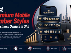Premium UAE mobile number displayed on a luxury car key and business card