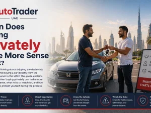 Buyer inspecting a used car being sold privately in the UAE