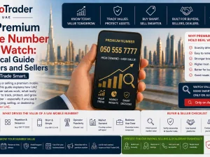 Premium UAE mobile number on smartphone used for car trading