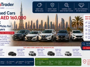 Lineup of popular used cars parked in the UAE, representing the best used cars under AED 160,000