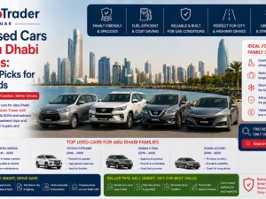 Used family SUVs and saloons parked in Abu Dhabi residential area