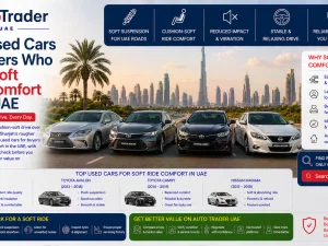 Luxury sedan driving smoothly over a speed bump in the UAE
