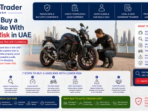 Used motorcycle parked outdoors in UAE ready for inspection before purchase