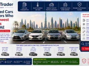 Fuel-efficient used compact sedan driving on a highway in the UAE