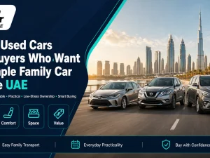 Simple used family car parked in a residential area in the UAE