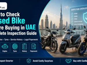 Used motorcycle being inspected before purchase in the UAE