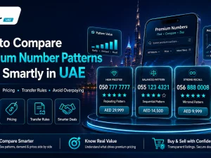 Premium mobile number patterns being compared on a smartphone screen in the UAE