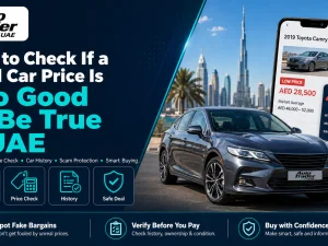 Buyer inspecting a used car in the UAE to verify if the low price is genuine