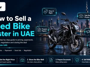 Rider preparing a used motorcycle for sale in the UAE