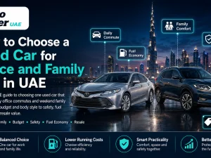 Used family car parked in UAE business district