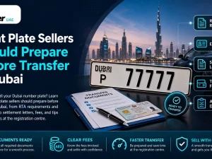 Dubai number plate seller completing transfer at RTA counter