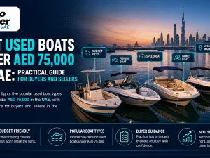 Used boats under AED 75,000 in UAE cruising on calm water