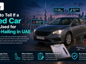 Used car being inspected in UAE to check if it was used for ride-hailing