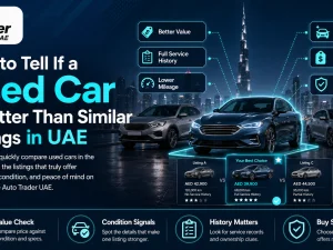 Buyer comparing used car listings on Auto Trader UAE