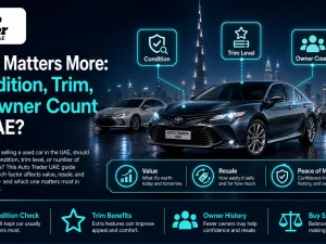 Used cars in the UAE being inspected for condition, trim level, and owner history