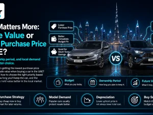 Buyer comparing car resale value and purchase price in the UAE