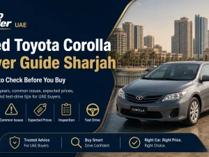 Used Toyota Corolla parked on a street in Sharjah, UAE