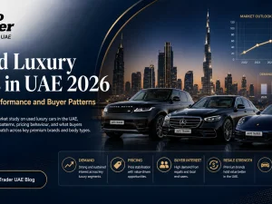 Used luxury cars parked in a premium area in the UAE
